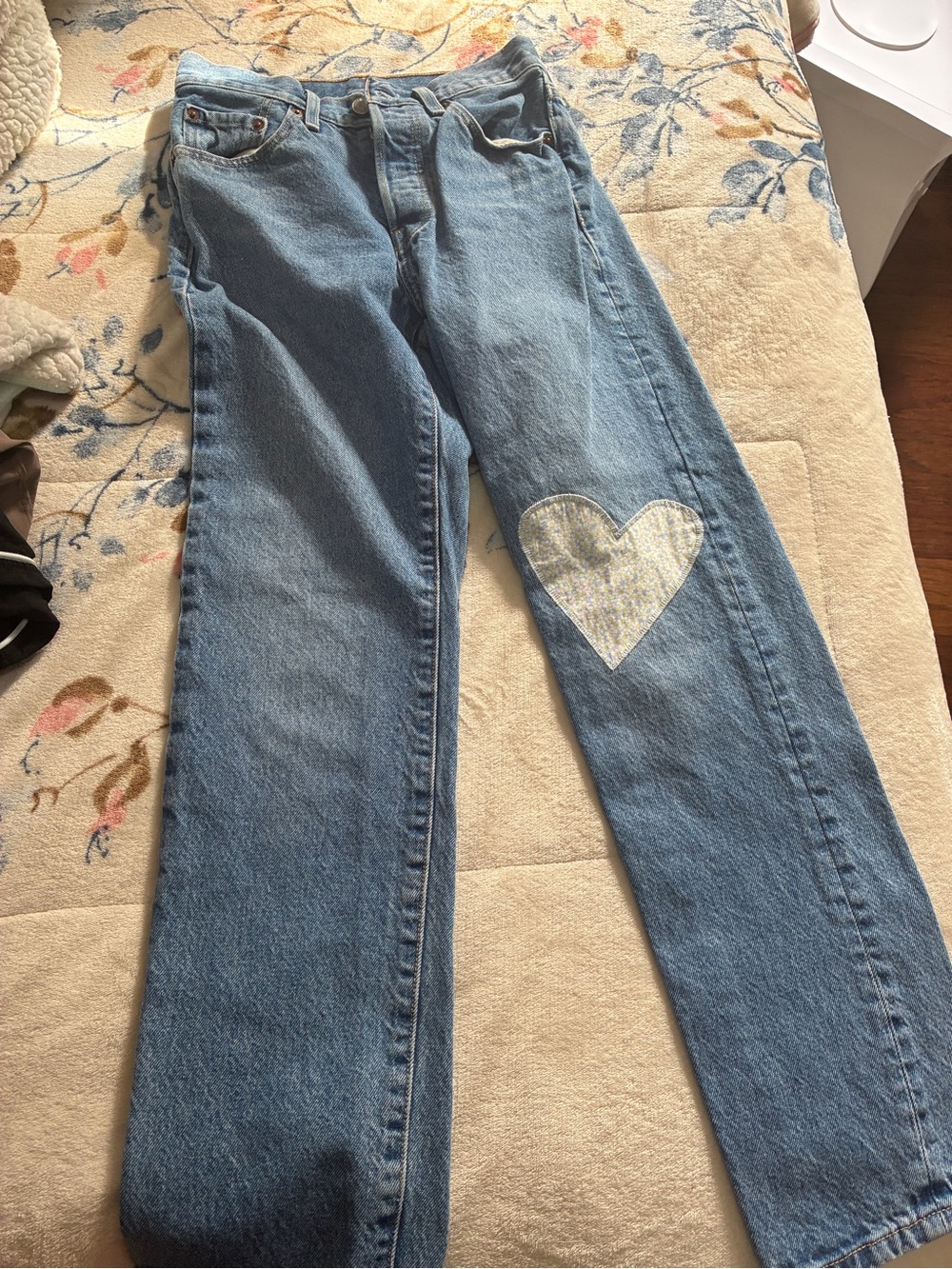 Light Blue Women's Straight-Leg Jeans with Heart Patch